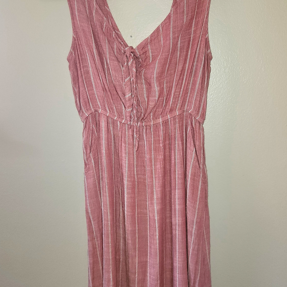 Principles Red/Pink Smocked Midi Sundress UK Sz 12(US Sz 8) Pockets Tie Front